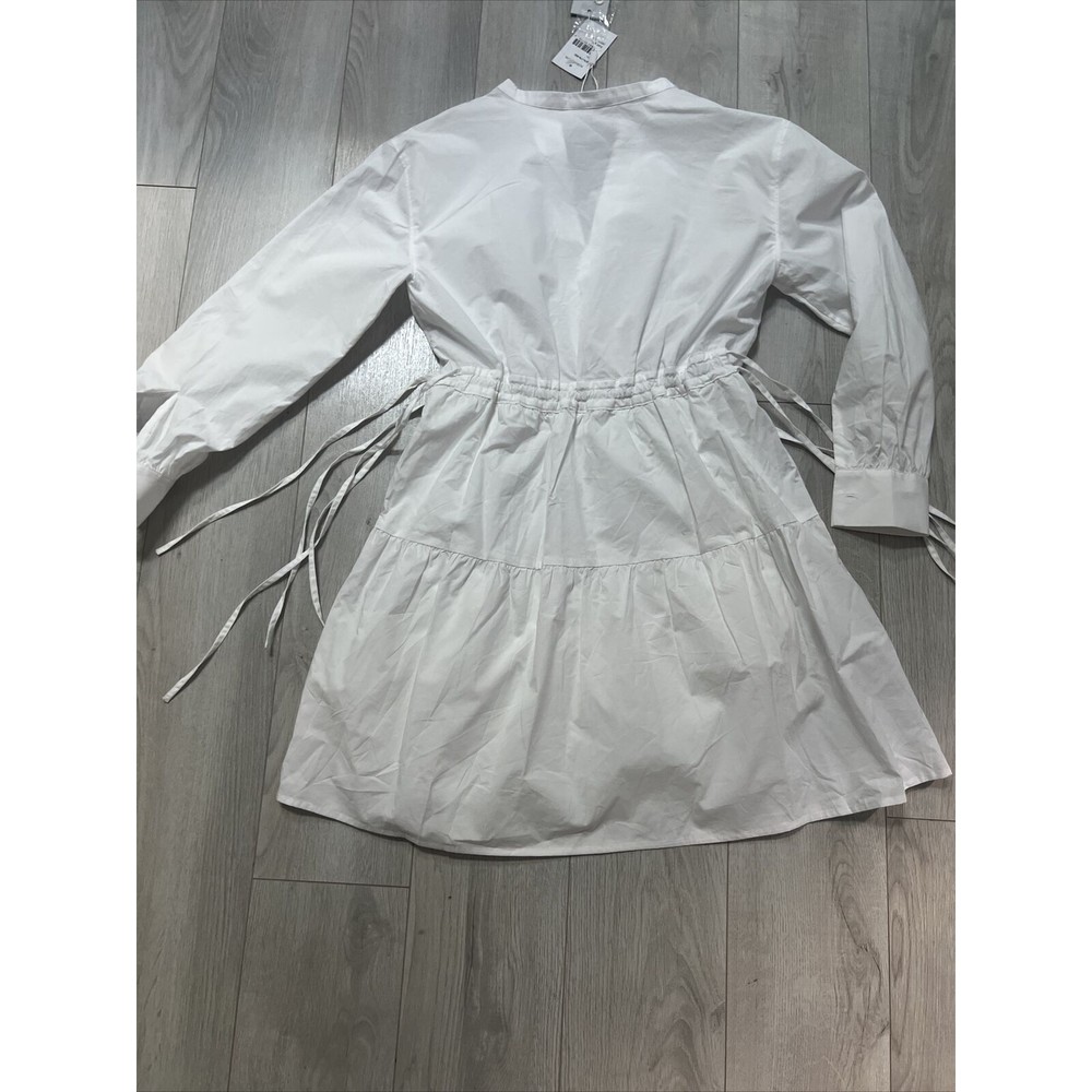 Rails Ivy Tiered Shirt Dress White Drawstring Waist Split Neck Cotton Lined | XS - Picture 11 of 11